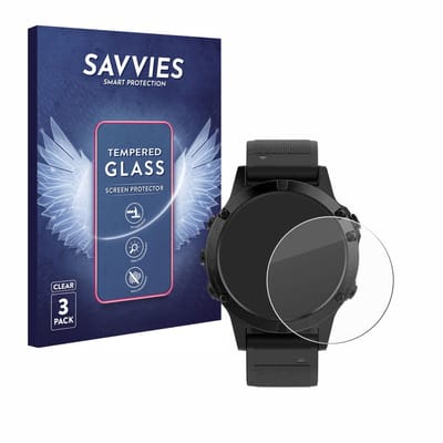 Savvies - Glas Screenprotector voor Garmin fenix 5 (47 mm) / 5 Plus (47 mm) - Gehard Beschermglas 9H 3 Stuks