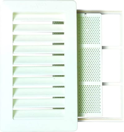Bricoloco ventilatierooster van kunststof, rechthoekig, met frame en muggennet, speciaal voor badkamer en keuken (3)