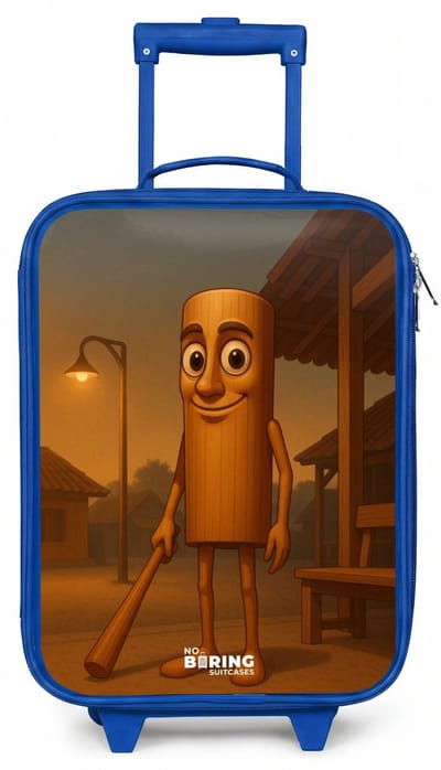 NoBoringSuitcases.com® - Kinderkoffer blauw - Kindertrolley jongen - Tung Tung Tung Sahur - Koffer kind lichtgewicht - Reiskoffer trolley voor kinderen - Koffertje met lichtgevende wieltjes - Rolkoffer