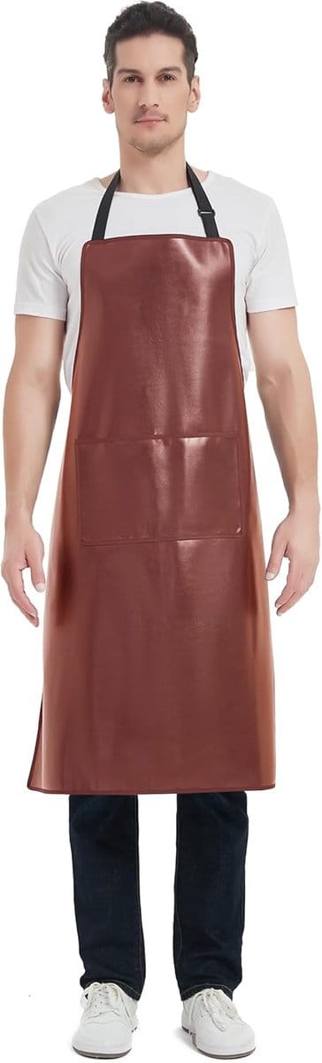 SnelShoppen - Waterdichte Bruine Schort, Zware Werkschort, Kunstlederen Schort voor Chef-kok, Slager, Kapper, Afwassen, Schoonmaken, Hondenverzorging,