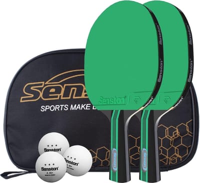 Tafeltennisbatjes, 2 tafeltennisbatjes, 3 tafeltennisballen en 1 tas, ideaal voor studenten, beginners, training, familieentertainment