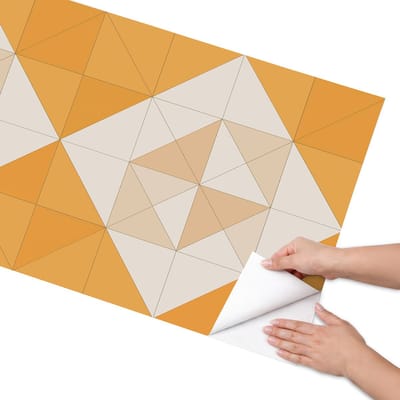 Coloray Meubel Wrap Folie - Oranje Meubelfolie - 65x130 cm - Decoratiefolie Zelfklevend Driehoekig mozaïek - Meubelfolie Zelfklevend - Geometrische Meubelfolie - Wrapfolie Keuken - Wanddecoratie - Geometrie
