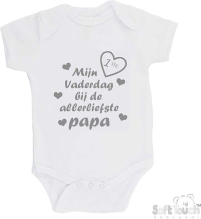 100% katoenen Romper "Mijn 1ste vaderdag bij de allerliefste papa" Unisex Katoen Wit/grijs Maat 56/62