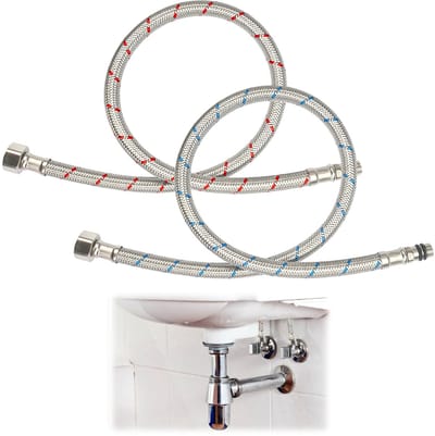 G3/8 X M10 - Flexibele Kraanverlenging 50 cm - Roestvrij staal gepantserd met afdichtstrip, 2 stuks