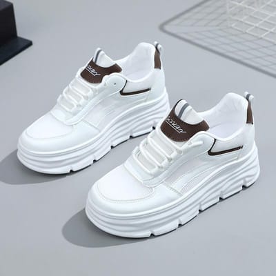 W3603 Chaussures blanches à talon caché pour femmes, baskets d'été à plateforme respirantes en maille de 7 cm, chaussures décontractées, chaussures de sport pour femmes, maille 40 white