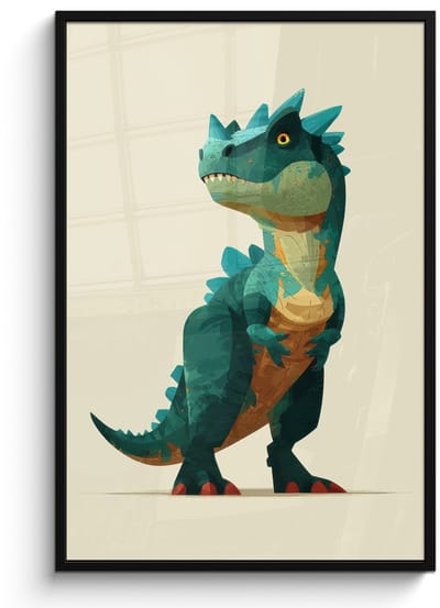 Poster in lijst - Fotolijst 80x120 cm - Posters - Stekels - Dino - Blauw - Gespierd - Posterlijst zwart - Decoratie - Wanddecoratie woonkamer - Muurdecoratie slaapkamer