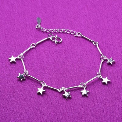 Bracelets de cheville bracelets à breloques étoile pompon argent sterling 925 pour femmes filles bijoux de fête mariage A173 purple