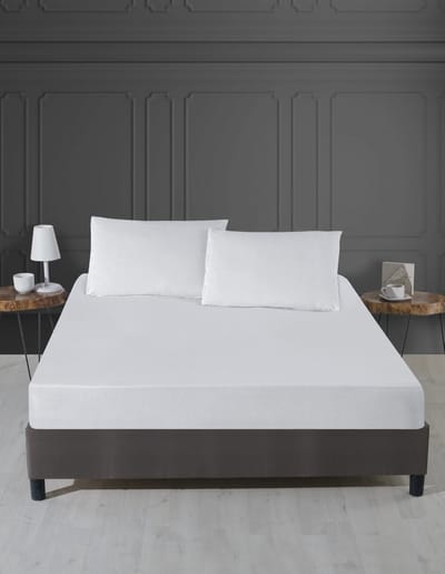 Asir - Tweepersoons matrasbeschermer - Wit - 100% katoen - 160 x 200 cm