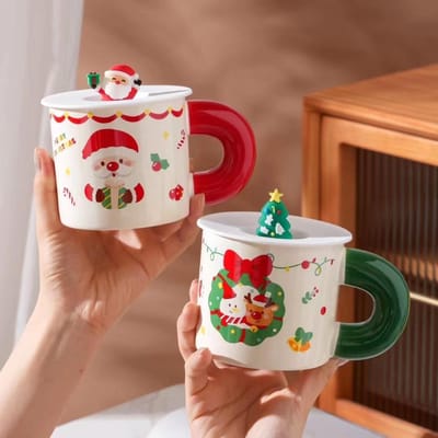 Kerstman Keramische Kop Creatieve Cartoon Mok Kerstkop Cadeau Huishoudelijke Koffiekop Souvenir 301-400ml white