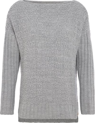 Knit Factory Emily Gebreide Dames Trui - Dames pullover gemaakt van Wol - Damestrui voor in de winter - Wintertrui - Lange mouw - Boothals - Licht Grijs - 36/38