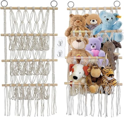Famanu - Hangend opbergnet voor knuffels met 3 etages voor slaapkamer