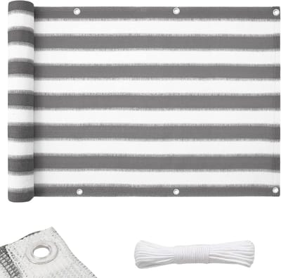 FLOORDIREKT HDPE Balkonscherm - Privacyscherm - Balkondoek - Zichtdoek - Grijs-wit - 90 x 500 cm