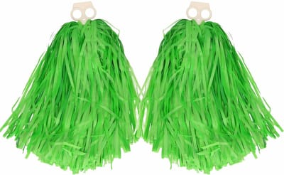 Cheerballs/pompoms - 2x - groen - met franjes en ring handgreep - 28 cm