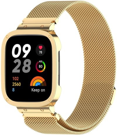 By Qubix - Milanese bandje met case - Goud - Geschikt voor Xiaomi Redmi Watch 3