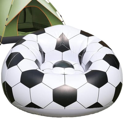 Opblaasbare Stoel - Luchtbank - Buiten Ontspannen - Voetbal Thema Design - 105x80cm - Zwart wit