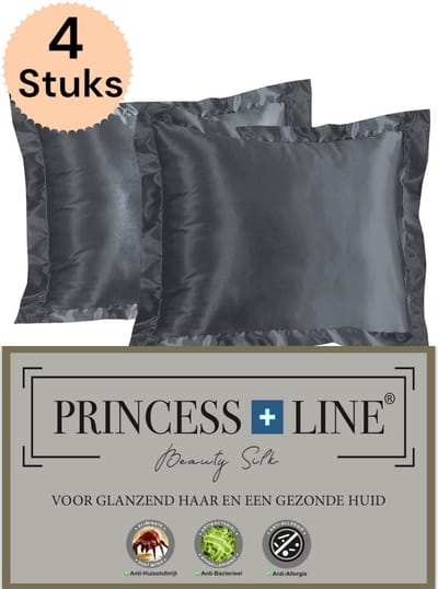 Princess Line Satijnen Beauty Silk Kussensloop - Zijden Zacht Beddengoed- Goed Voor De Haar En Huid- Antraciet-Set à 4 stuks -60 x 70 CM