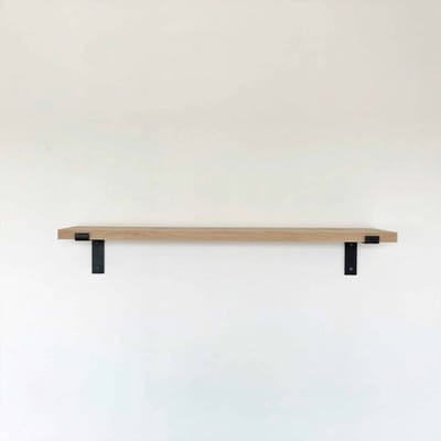 GoudmetHout® Wandplank Industrieel - 50 x 20 cm Muurplank - Eiken Hout - Decoratie Wandrek & Boekenrek - Hangplank Keuken - Wall Shelf + 2 Mat Zwarte Plankdragers van Staal
