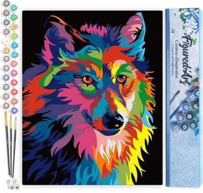 Figured'Art Schilderen op Nummer Volwassenen canvas Wolf Pop-art - Handwerk acrylverf Kit DIY Compleet - 40x50cm zonder frame