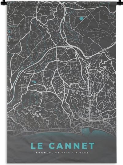 Wandkleed - Wanddoek - Le Cannet - Frankrijk - Plattegrond - Stadskaart - Kaart - 120x180 cm - Wandtapijt