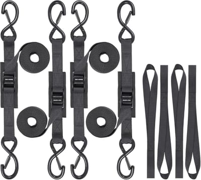 Spanbanden met Haken - 8 ft Cam Buckle Tiedown Set voor Motorfiets, Kajak, Auto, Vrachtwagen en Crossmotor - 2200 lbs Break Strength