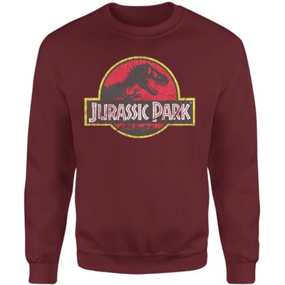 Jurassic Park Logo Vintage Sweatshirt - Burgundy - S