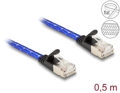 Delock RJ45 flat network cable with braided coating Cat.6A U/FTP 0.5 m blue