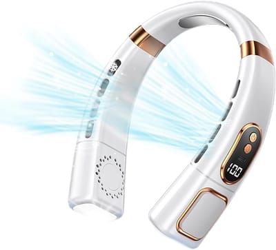 Nekventilator met koelplaat, bladloze, draagbare, stille nekventilator, 8000mAh oplaadbare handsfree ventilator, unisex, geschikt voor reizen, kamperen en buitengebruik (wit).