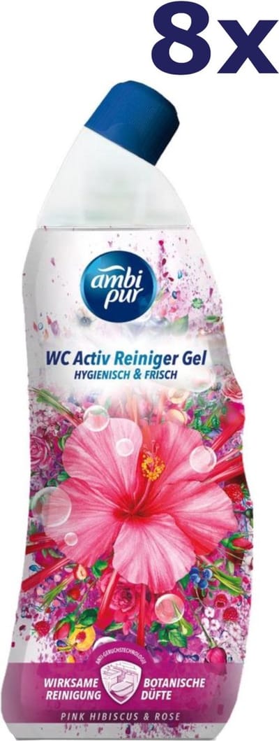 8x Ambi Pur wc-reiniger 750ml Pink Hibiscus
