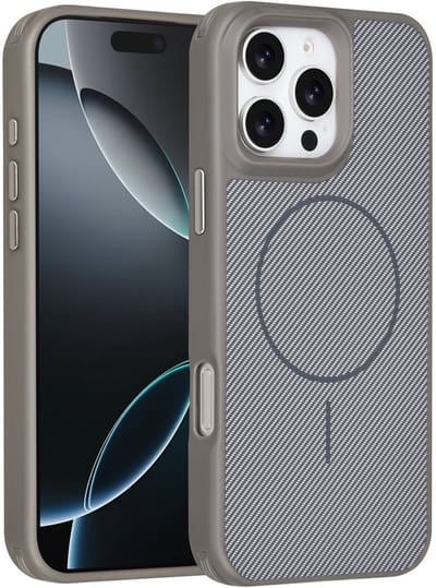 Carbon Fiber Backcover Geschikt voor: iPhone 16 Pro Max – AntiShock Schokbestendig – Krasbestendig – Slank & Stijlvol Ontwerp – Premium Bescherming - Grijs