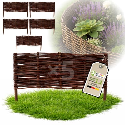 Floranica Tuinafscheiding van wilg - 5 stuks - Hoogte: 30 cm Lengte: 60 cm - Wilgenvlechtwerk, tuinhek, randafwerking voor bloembedden, hout, gazonrand