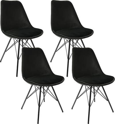 KICK® VELVET Kuipstoelen Zwart – Set van 4 – Eetkamerstoelen – Velvet – Zwart Frame