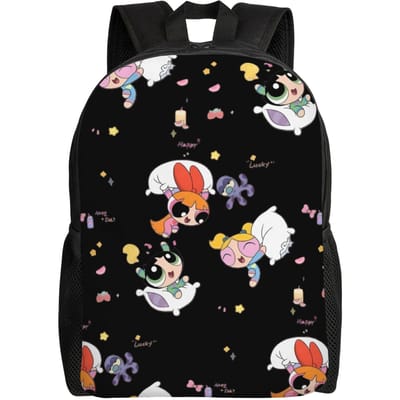 Aangedreven Anime Puffes Laptop Rugzak Vrouwen Mannen Basic Boekentas voor College School Studenten Boterbloem Bloesem Konijn Tas One Size