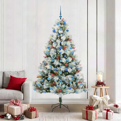 vidaXL - Kunstkerstboom - Groen - en - wit - 210 - cm - PVC - en - Metaal - en - Plastic