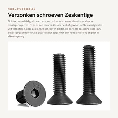 Dailygoods- Bevestigingsschroeven Zwart - Zeskantig - Verzonken - M8 x 16 mm - Schroeflengte 16 mm - Inhoud 5 stuks - Schroeven