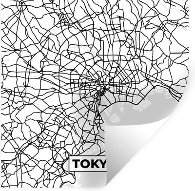 Muurstickers - Sticker Folie - Kaart - Tokyo - Stadskaart - Zwart Wit - Plattegrond - 100x100 cm - Plakfolie - Muurstickers Kinderkamer - Zelfklevend Behang XXL - Zelfklevend behangpapier - Stickerfolie
