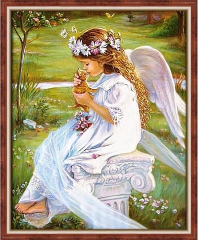 Diamond painting kit "Angel with a kitten" 40x50 cm  vierkante steentjes