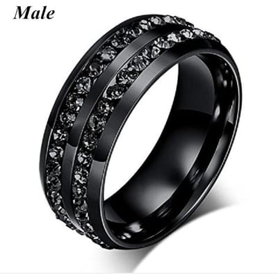 Modieuze Partnerringen Dames Zwart Hart Kristal CZ Ringen Set Heren Twee Rijen Zwarte CZ Steen Roestvrijstalen Ring Trouwjuwelen 8 black