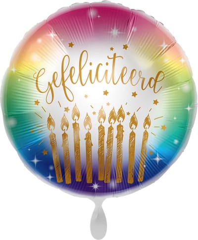 Everloon - Folieballon - Gefeliciteerd Kleurrijk Kaarsjes - Rond - 43cm