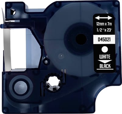 DULA Dymo D1 45021 - S0720610 - Compatible label tape - 1 lettertape - Wit op zwart - 12mm x 7m