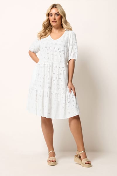 Yours Witte Gelaagde Jurk Met Broderie Anglaise Size 50-52