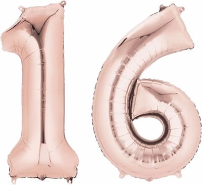 16 jaar verjaardag - Folie ballon cijfers - rose goud - 88 cm - versiering - feestarteikelen