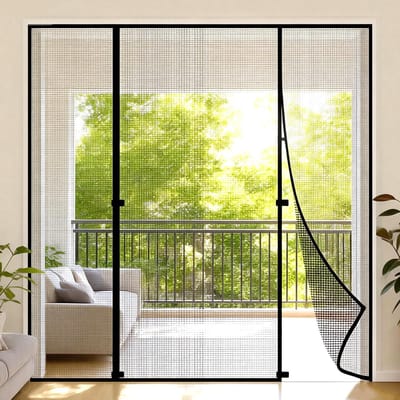 Dailygoods - Magnetisch vliegengaas deur: 140 x 222 cm vliegengaas balkondeur, driedelig meervoudig openingsontwerp, magnetische insectenbescherming deur, vliegengordijn, balkondeur, voor ramen, balkondeur en