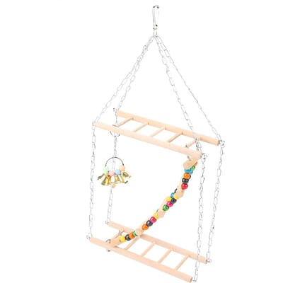 Animal de compagnie Échelle Suspendue Pont Marches Escaliers Escalade Balançoire Double Couche Bois Hamster Perroquet Cage Jouet