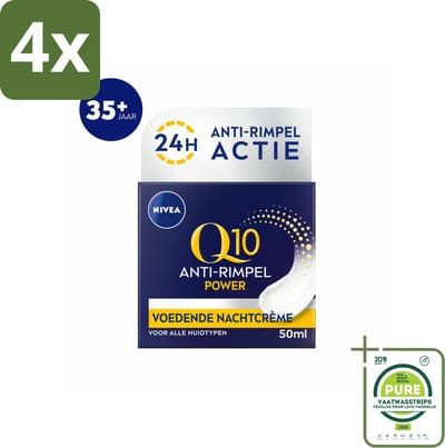 NIVEA - Nachtcrème - Q10 POWER Anti-Rimpel - Voor alle huidtypen - Met Q10 & Creatine - 50 ml - Voordeelverpakking - 4 stuks - Nivea Q10 - Anti-rimpel crème