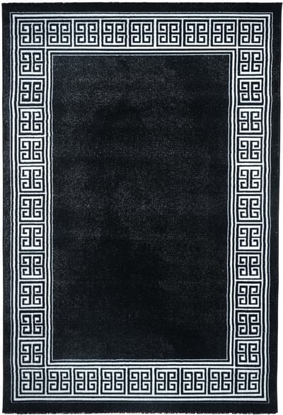 Blanca Vloerkleed – Laagpolig vloerkleed met Griekse rand – Zwart/Wit – 240x330 cm