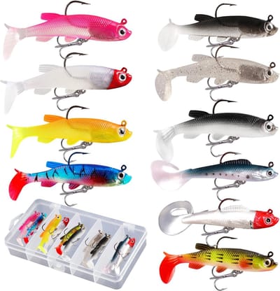 Complete set van 10 visaas met transparante doos - Crankbait, jigkoppen en rubberen aas voor snoek, baars en tilapia