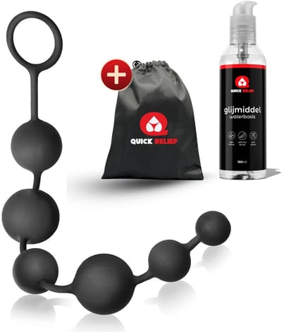 Quick Relief Anal Beads™ - Anale Kralen + 150ml Glijmiddel - Anaalketting - Sex Toys - Buttplug - Vaginale Ballen - Siliconen - 40 cm lang - Zwart