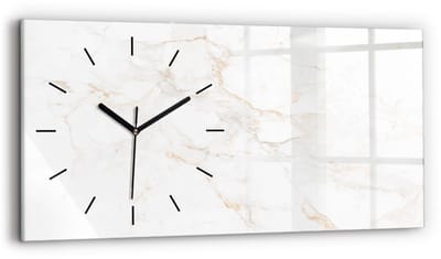 Wallfluent Wandklok - Elegant marmer Decoratieve Wandklok - 60 cm x 30 cm - Wit Wandklok - Zwarte Handen - Wandklok Zonder Cijfers - Stille Wandklok Slaapkamer - Glazen Klok Rechthoekige - Industrieel Wandklok - Stijlvolle Klok