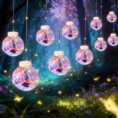 Meedeer Verlichte kerstbal-met LED lichtjes-3M-10 lampens-Kerstbal String Lights-Kerst LED Raamdecoratie Verlichting-Lichtsnoer Kerstballen Santa LED Verlichting Decoratieve Globe Lantaarn Draad voor Feest Bruiloft Kerst Decor(Gekleurd)