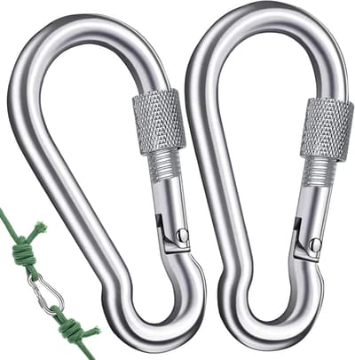 Robuuste M8 karabiner met schroefdop, draaibaar en van 304 roestvrij staal voor klimmen, kamperen en outdoor activiteiten